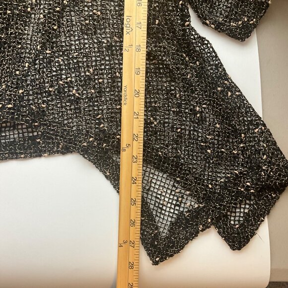 Kaktus XL Cardigan Tunic Top Black Mesh Open Knit Button Front Cotton Sheer - Picture 6 of 8